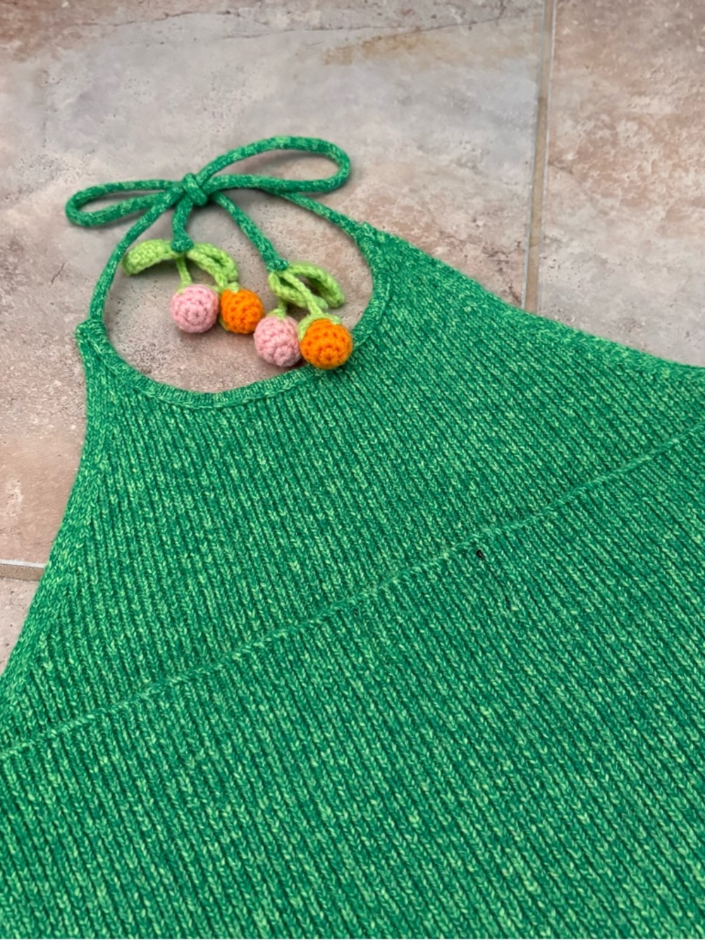 Crochet Fruit Green Halter Top Women’s Large 3D Cottagecore Boho Festival Summer - Picture 7 of 9
